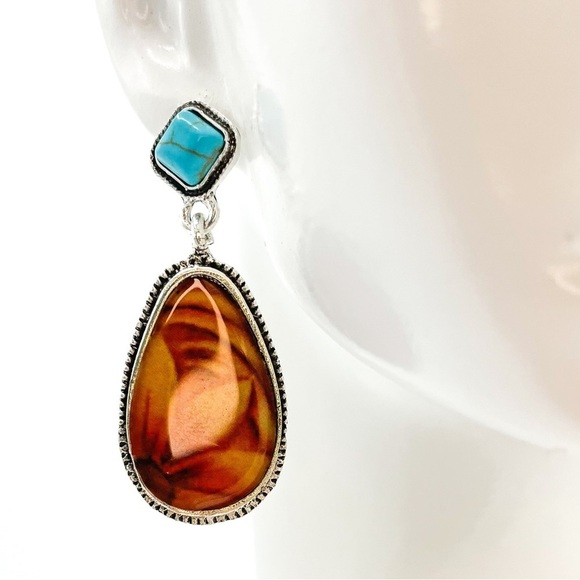 Boho Chic Festival Faux Turquoise and Resin dangle earrings - Picture 2 of 6